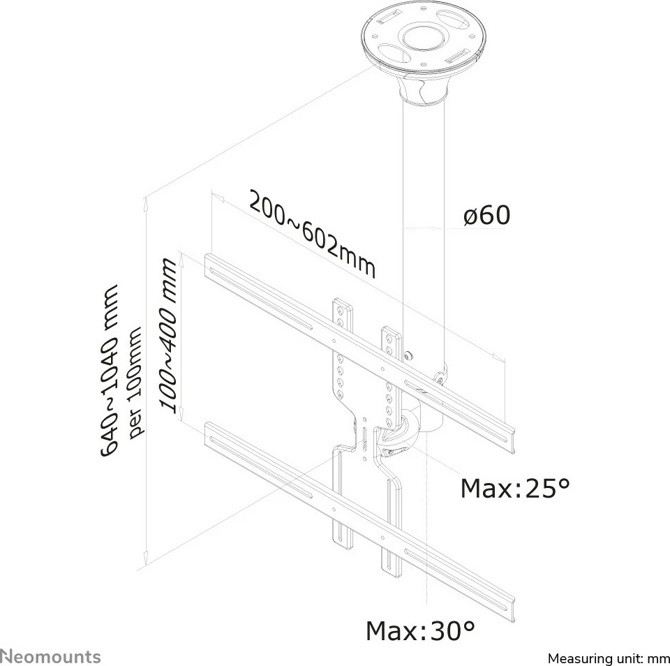 Stropni nosilec za TV, Neomounts FPMA-C400SILVER, do 60 in, nastavljiva višina, srebrn Stropni nosilec za TV, Neomounts FPMA-C400SILVER, do 60 in, nastavljiva višina, srebrn