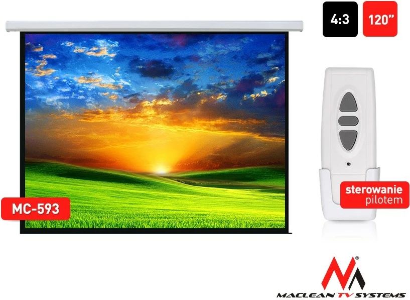 Električni projekcijski zaslon Maclean MC-593, 120", 240x180 cm, 4:3, z daljinskim upravljalnikom