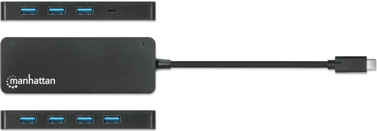 USB razdelilec 7 vrat MANHATTAN, USB-C na USB-A, 5 Gbit/s, črn
