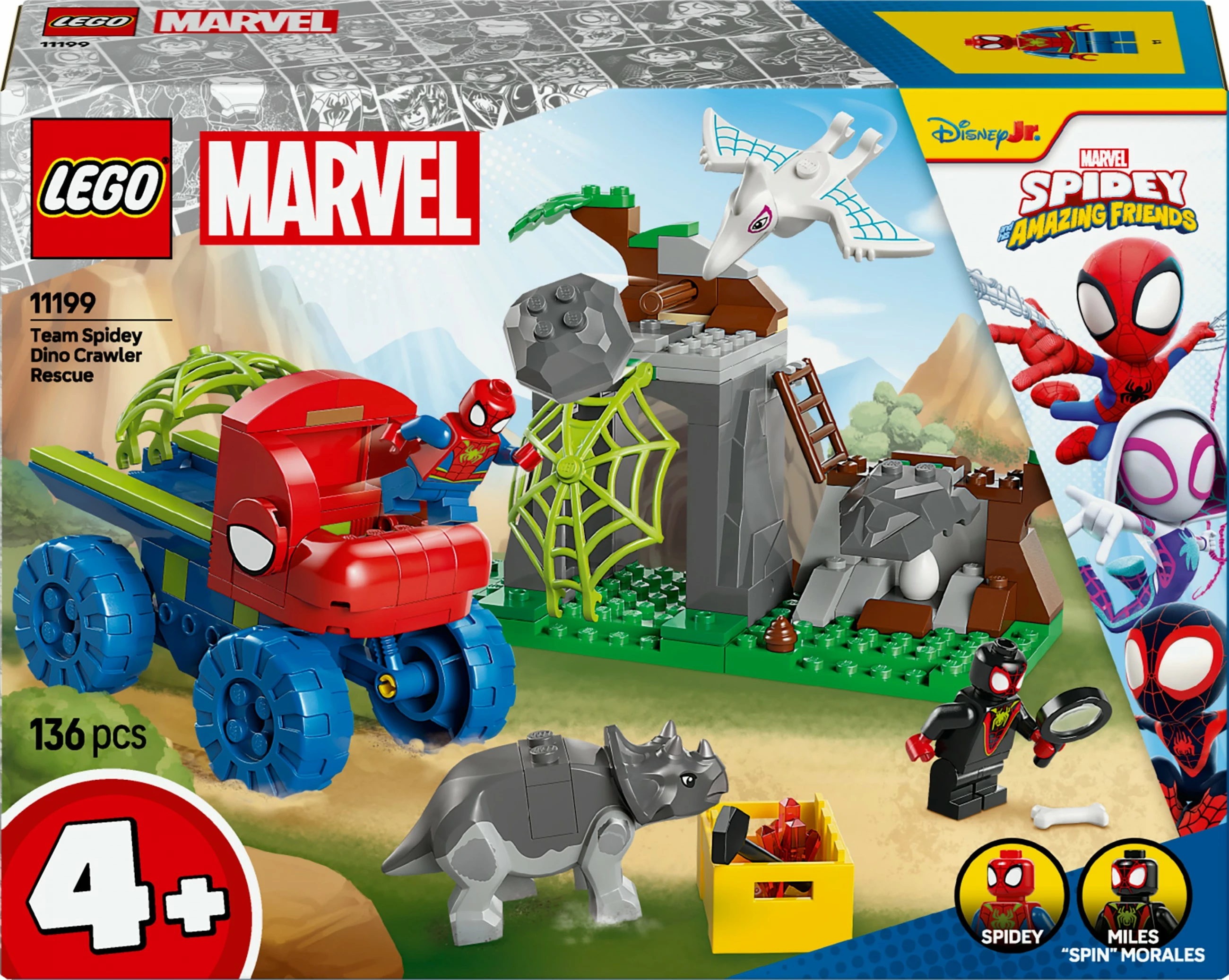 Set gradnje Spideyjeva ekipa Dino Crawler Rescue LEGO Marvel 11199, 136 kosov, večbarven