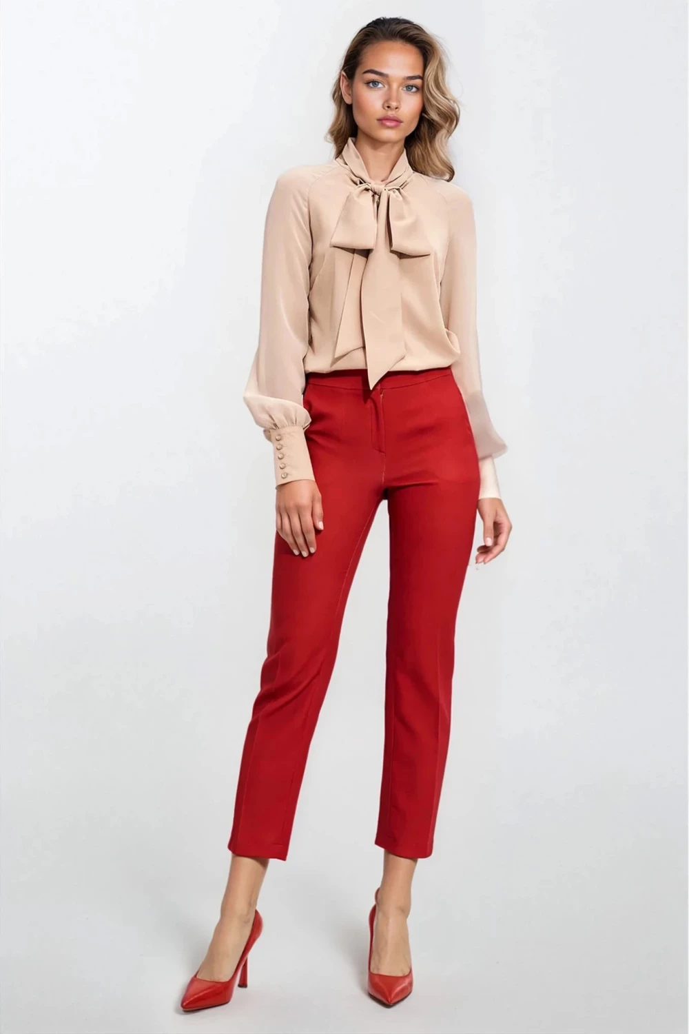 Elegantna bluza z okrasnim šalom Nife 216355, bež