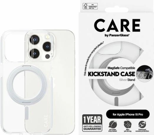 Ovitek za telefon PanzerGlass Kickstand Case MagSafe za iPhone 15 Pro, srebrn