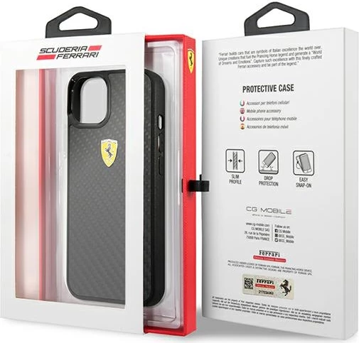 Trd oplet zaščitni ovitek Ferrari On Track za iPhone 13 mini, trd kufer, črn karbonski