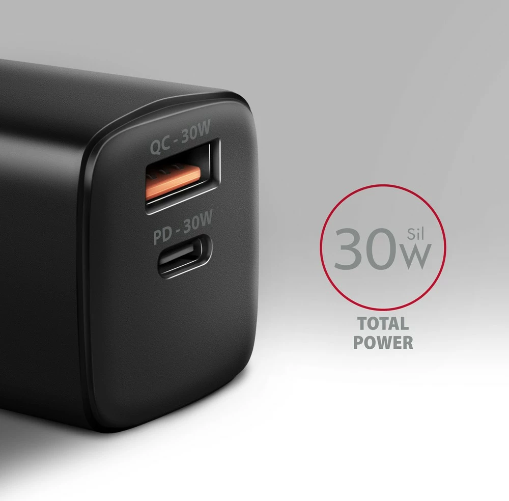Hitri polnilec AXAGON ACU-PQ30, 30 W, 2 vrata (USB-A QC3.0/4.0 + USB-C PD3.0), črn