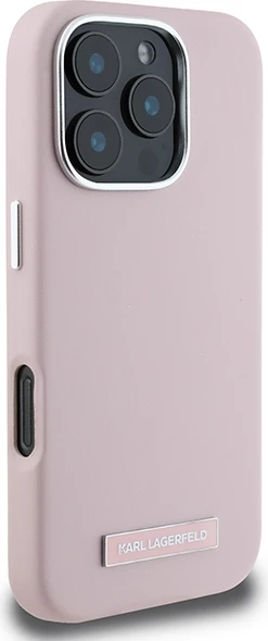 Ovitek z aluminijasto ploščico MagSafe, Karl Lagerfeld FW za iPhone 16 Pro, rožnat