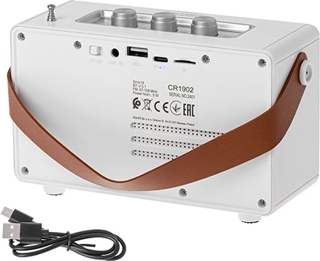 Zvočnik Bluetooth z radijem FM, Adler CR 1902, 5 W, Bluetooth 5.1, 1500 mAh, TWS, SD/USB/AUX, bel