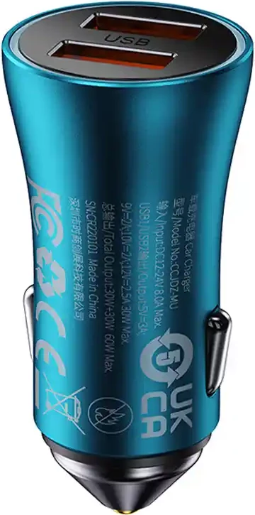 Avtomobilski polnilec Baseus Golden Contactor Max CGJM000003, 2x USB Type-A, 60W, podpora QC/PD/SCP, moder