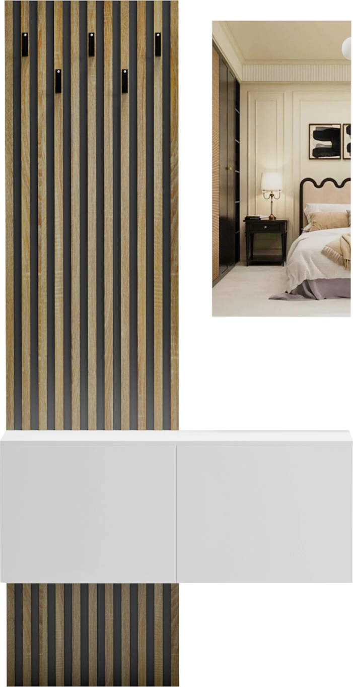 Pohištveni komplet za predsobo z ogledalom MYLES FH18080.01 melamin v barvi sonama-bela 100x37.1x199.5H cm