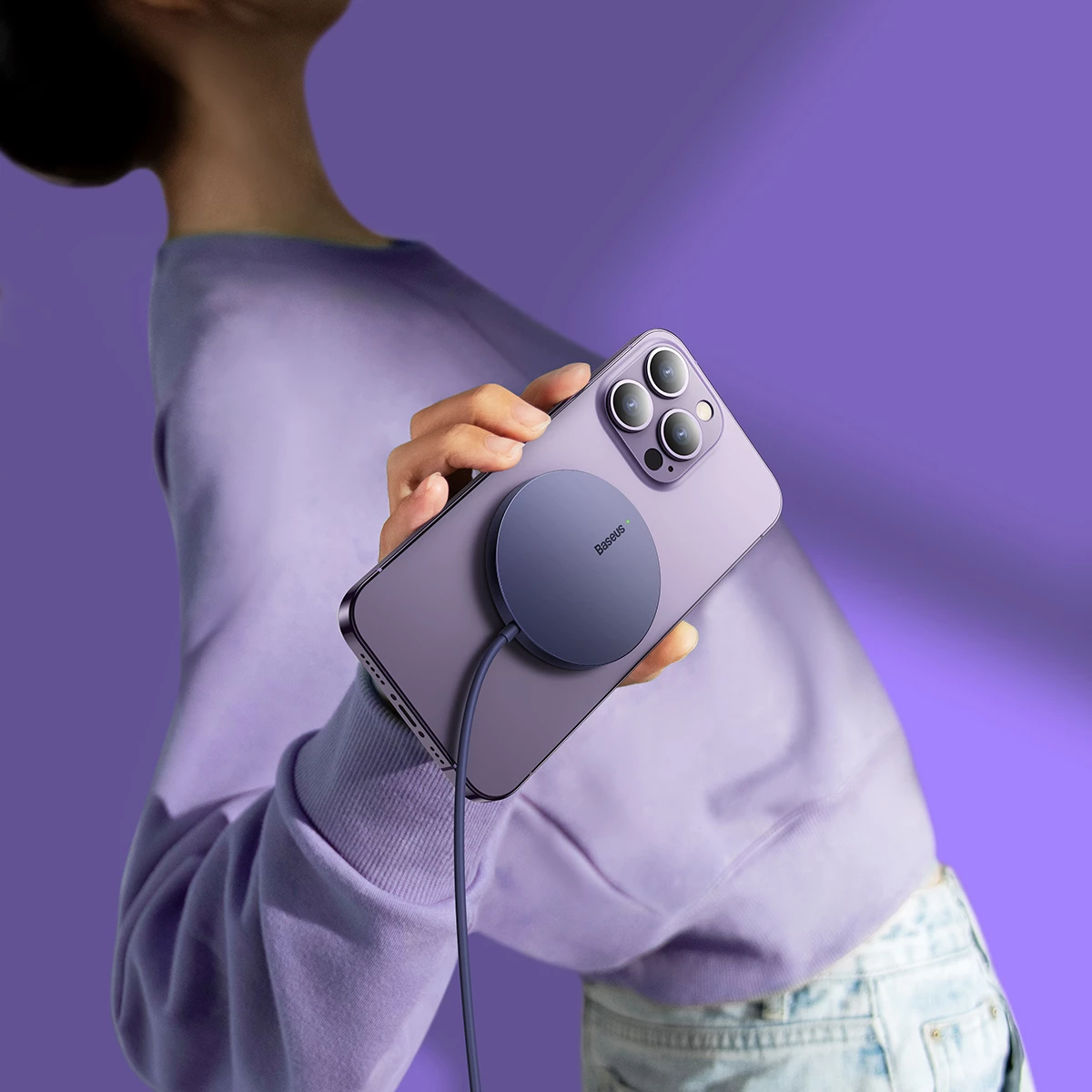 Brezžični polnilec, Baseus Simple Mini3, MagSafe, Qi, 15W, vijoličen