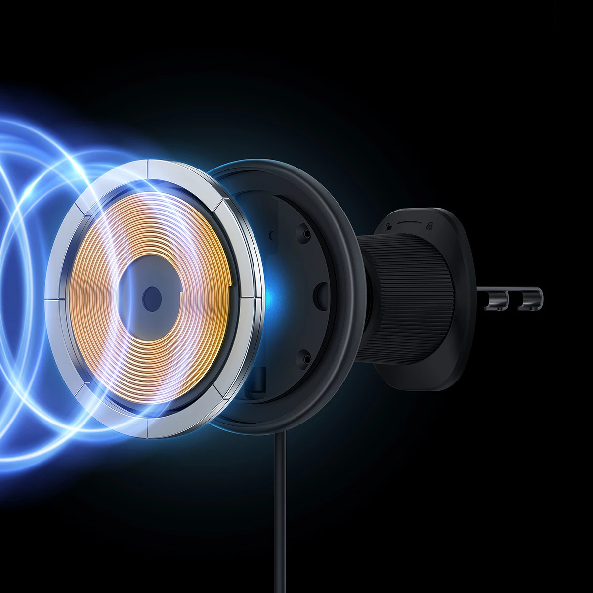 Magnetni nosilec za rešetko zračnika z brezžičnim polnilcem 15W, Baseus CW01, črn