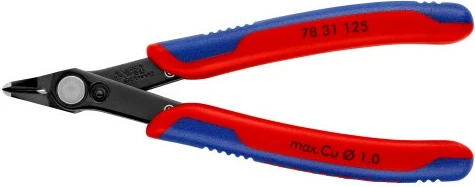 Diagonalne klešče za elektroniko Knipex Electronic-Super-Knips 125 mm, ročaj plastika, rdeče/modre