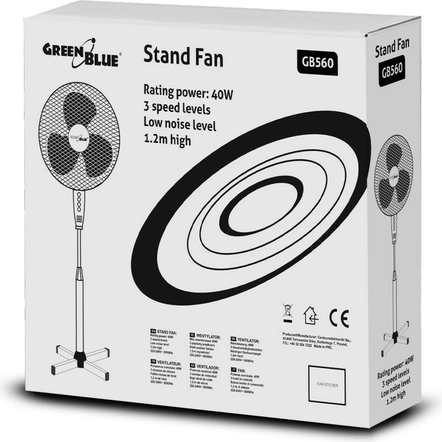 Stojni ventilator 40 cm, GreenBlue GB560, bel