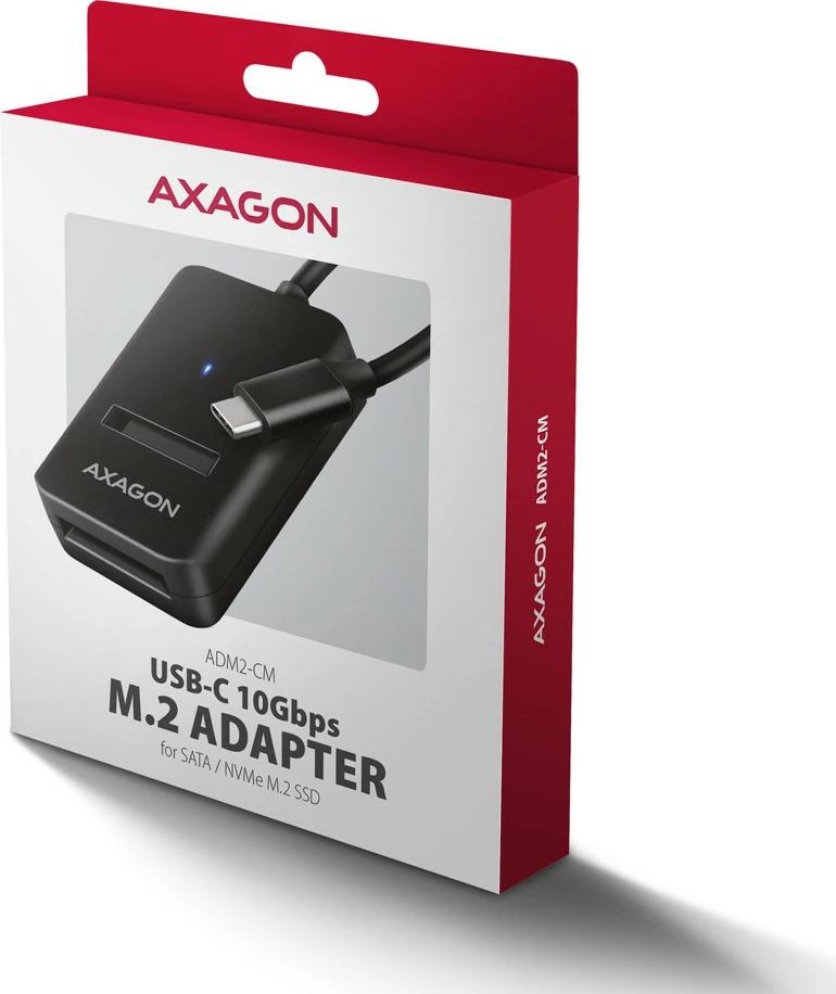 Računalniško ohišje za SSD M.2 NVMe/SATA, USB 3.2 Gen 2, 10 cm kabel, črno, AXAGON ADM2-CM Računalniško ohišje za SSD M.2 NVMe/SATA, USB 3.2 Gen 2, 10 cm kabel, črno, AXAGON ADM2-CM