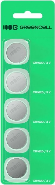 Gumbna baterija CR1620, 70 mAh, 3 V, Green Cell, komplet 5 kos
