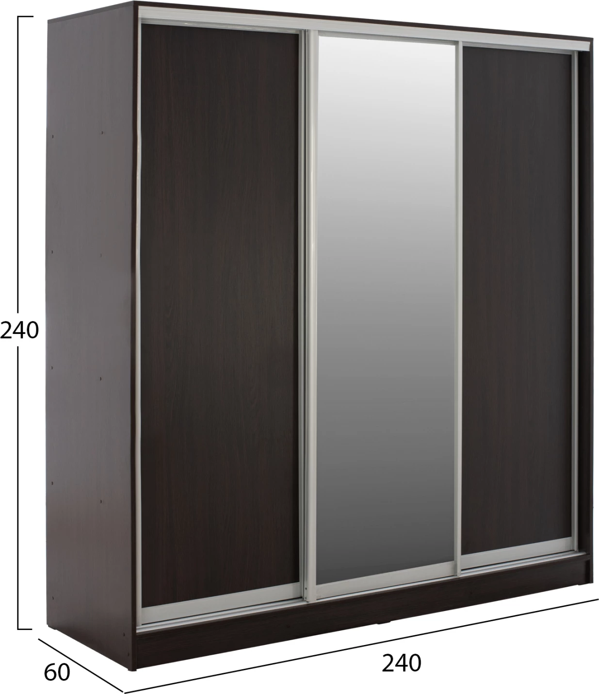 Garderobna omara ADLER drsna melamin wenge z ogledalom 3-delna 240x60x240H FH2462.02