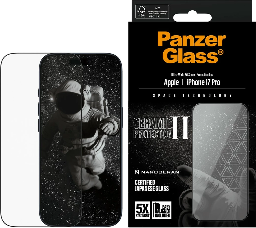 Zaščitno steklo PanzerGlass Ceramic II za iPhone 17 Pro, prozorno