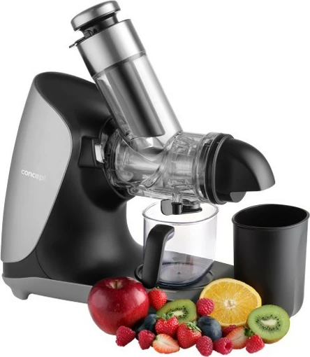 Počasen sokovnik za sadje in zelenjavo Concept Nutriboost LO7250, 200 W, 0,6 L, inox vijak, odprtina 76 mm, 65 dB, črno/krom
