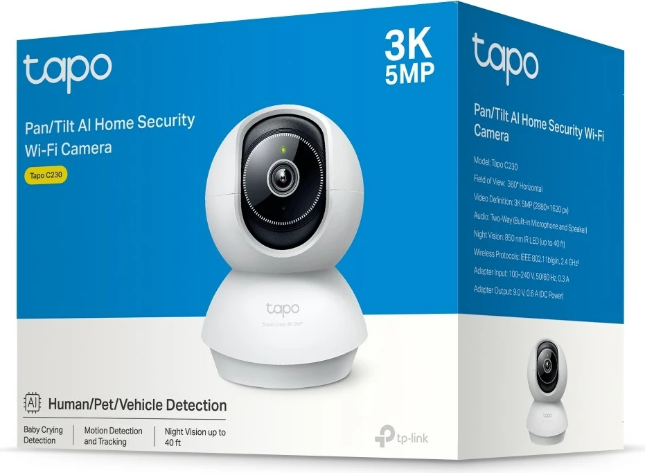 Varnostna IP kamera TP-Link Tapo C230, 3K 5MP, brezžična, za notranjo uporabo, bela