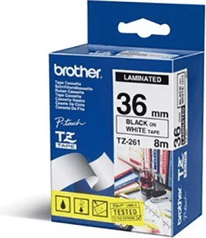 Laminiran trak za etikete, Brother TZE-261, 36 mm, 8 m, črn na belem