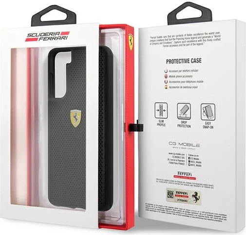 Preluknjan ovitek On Track Perforated za Samsung Galaxy S21+, Ferrari FESPEHCS21MBK, črn