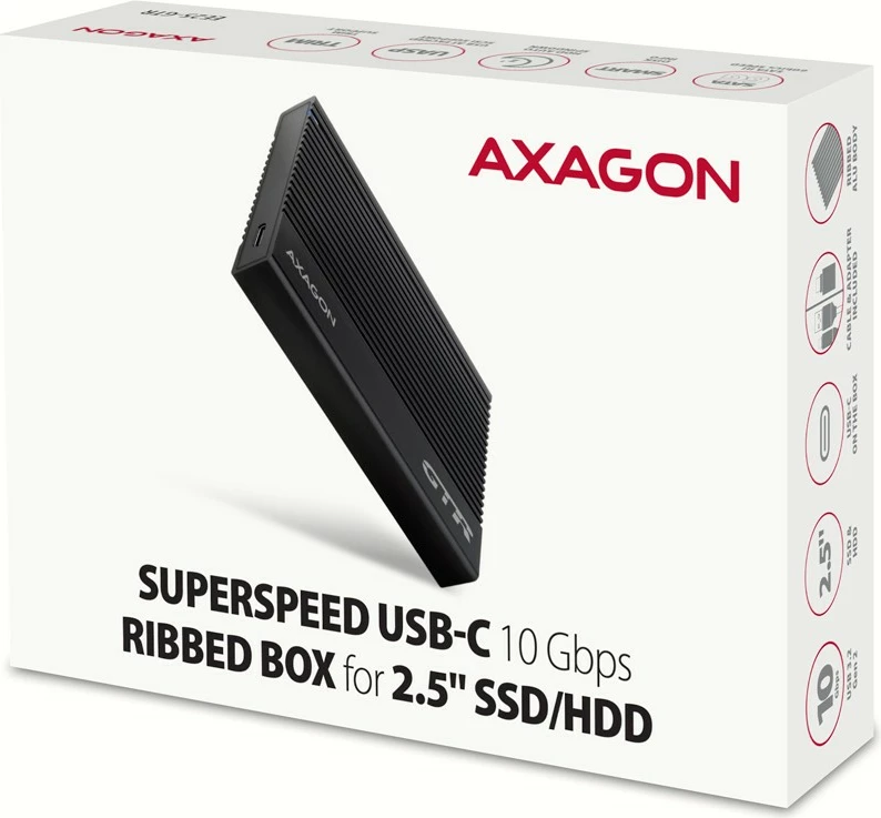 Zunanji računalniško ohišje za SSD/HDD 2,5", USB 3.2 Gen 2, črn AXAGON EE25-GTR Zunanji računalniško ohišje za SSD/HDD 2,5", USB 3.2 Gen 2, črn AXAGON EE25-GTR