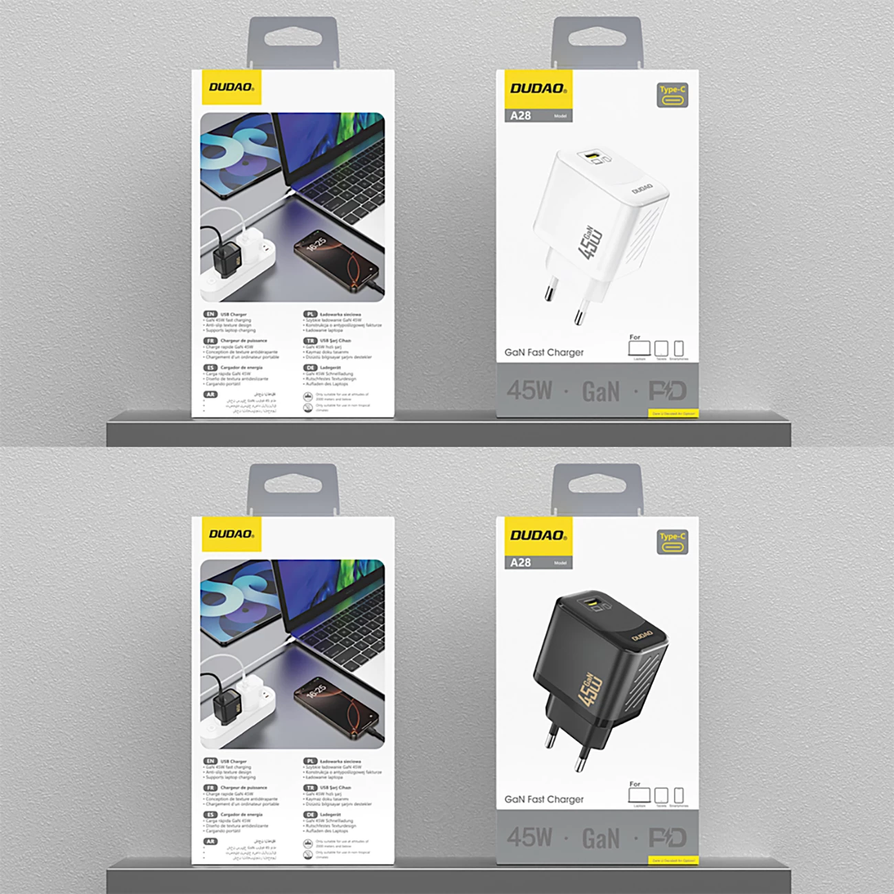 Stenski polnilec GaN, 45 W, USB-C, črn Dudao A28