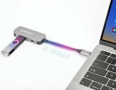 Adapter USB-C na HDMI, 3-v-1 priključna postaja MANHATTAN, siva