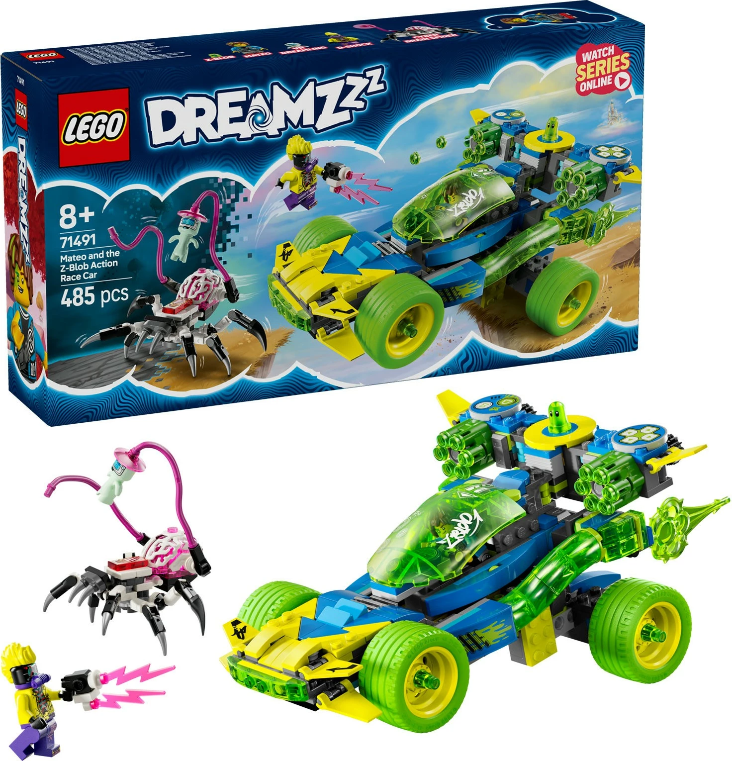 Gradbeni set LEGO DREAMZzz Mateo z avtom Z‑Blob Action Rennwagen, 485 kosov, večbarven
