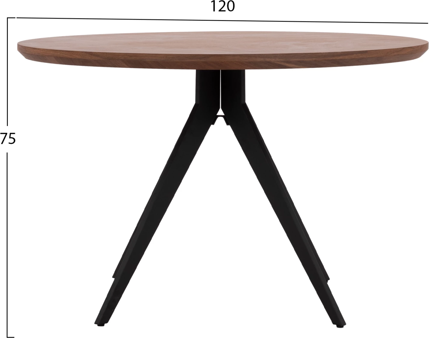 Okrogla jedilna miza z MDF vrhom v furnirju oreha, FH9307.02, Φ120x75 cm