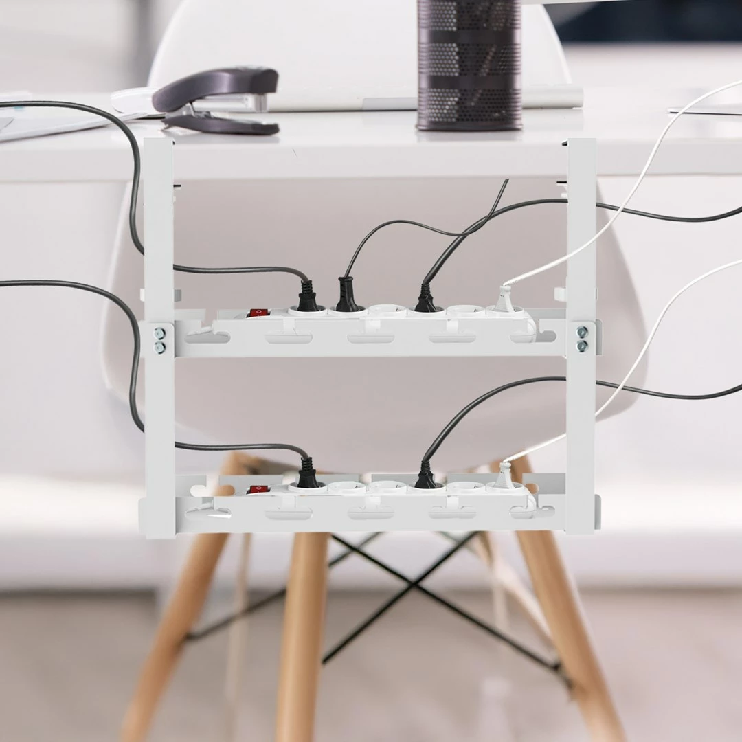 Organizator kablov pod mizo Maclean MC-104 W, 2 nivoja, jeklo, bel