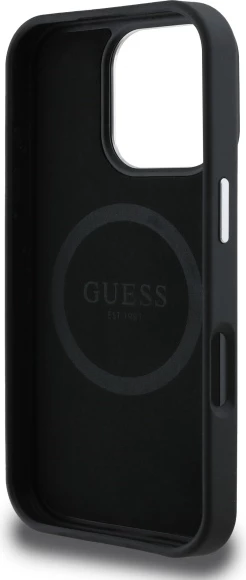 Ohišje z elegantno teksturo Guess Grained Triangle MagSafe za iPhone 16 Pro Max 6,9", črno