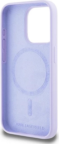 Silikonski ovitek Karl Lagerfeld Karl&Choupette Heads Ring MagSafe za iPhone 15 Pro, vijoličen