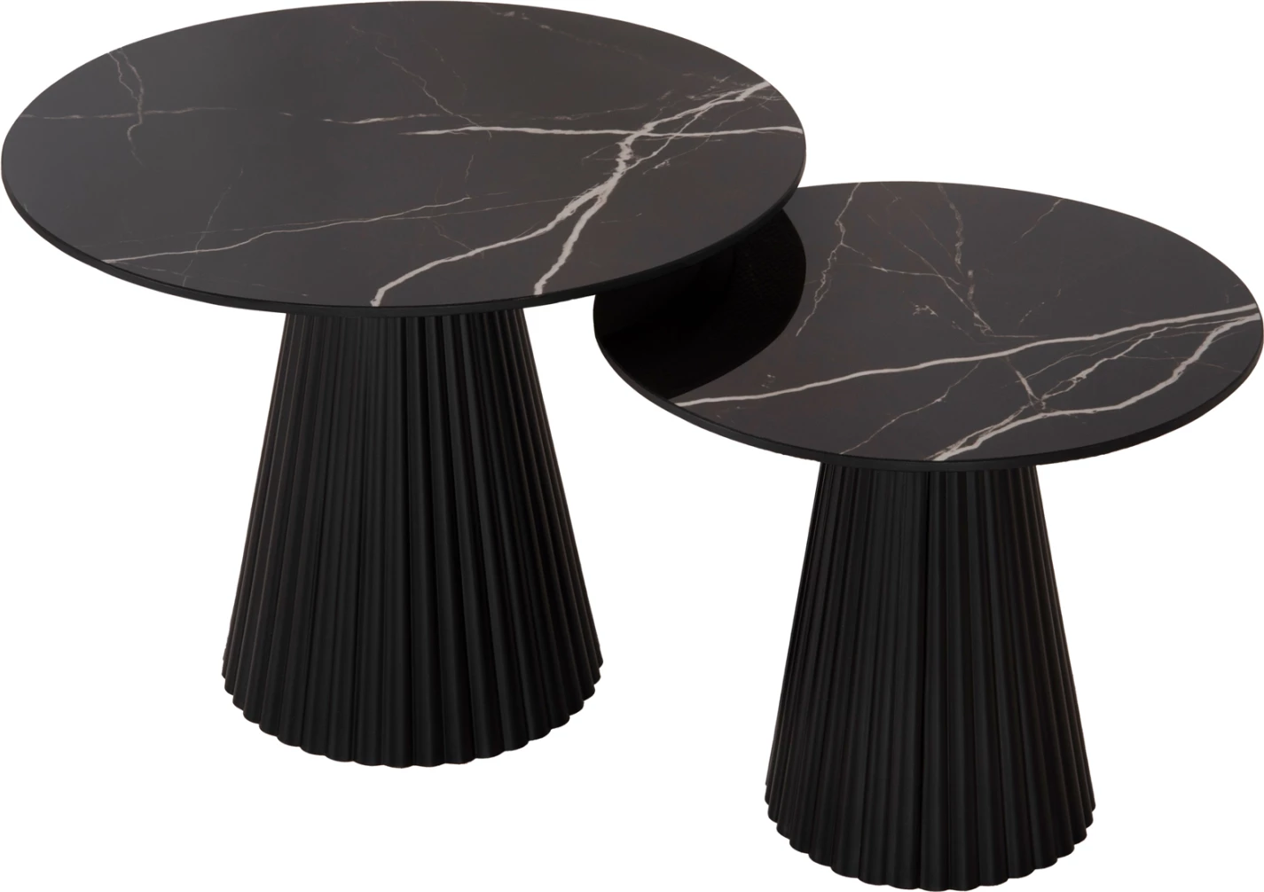 Klubske mizice 2 kosa DIEN FH9926 kovinska podnožja in keramična plošča-črna Φ56&Φ43 cm