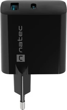 Hitri polnilec GaN 65W z USB-A in USB-C, Natec Ribera, črn