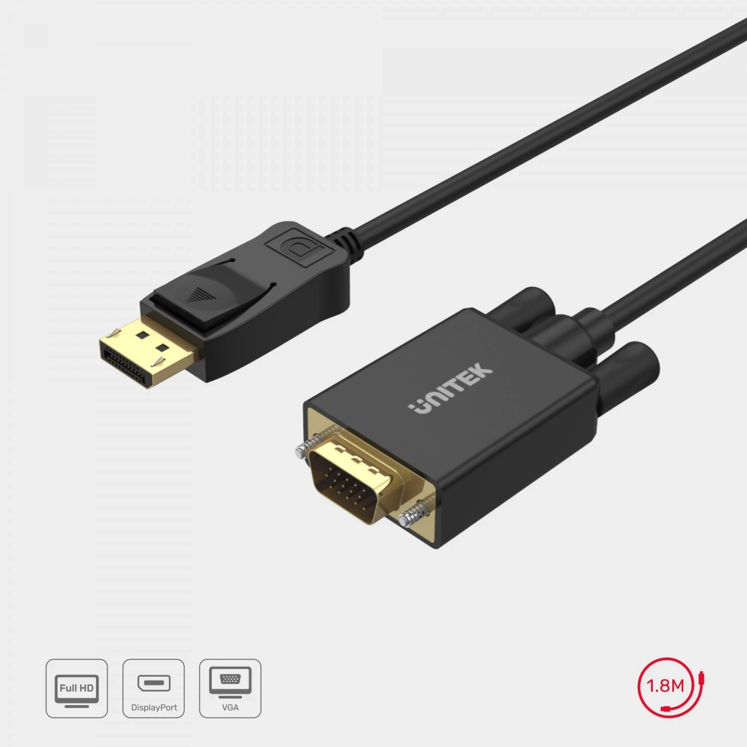 Adapter DisplayPort na VGA, 1,8 m, črn - Unitek