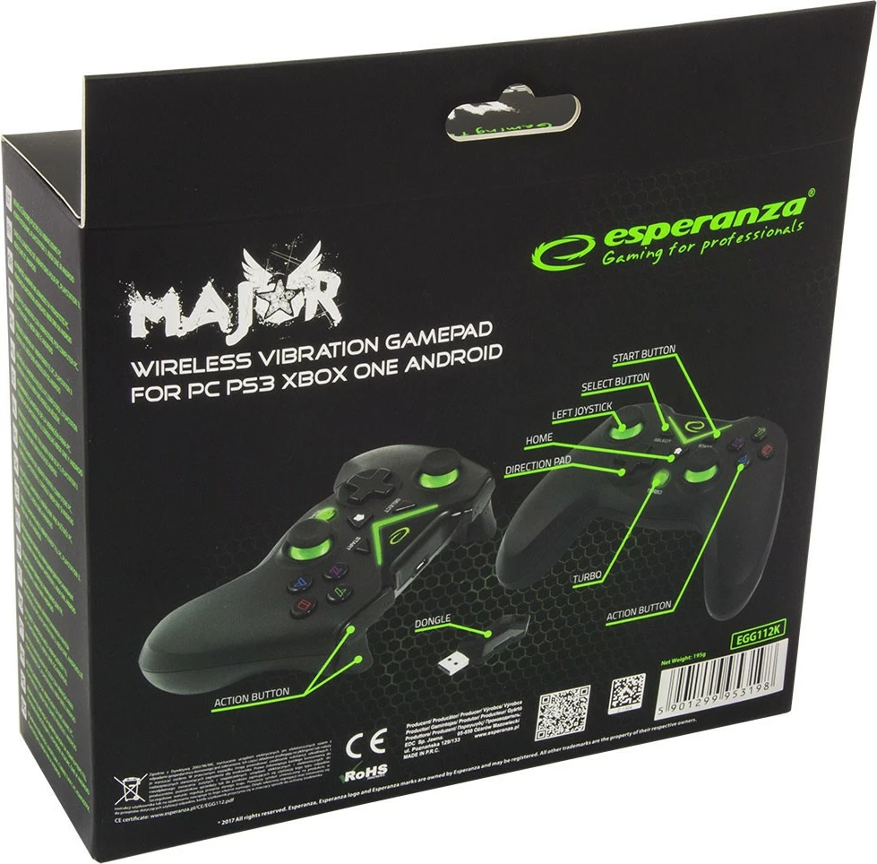 Brezžični gamepad Esperanza EGG112K za PC/PS3/Xbox One, črn