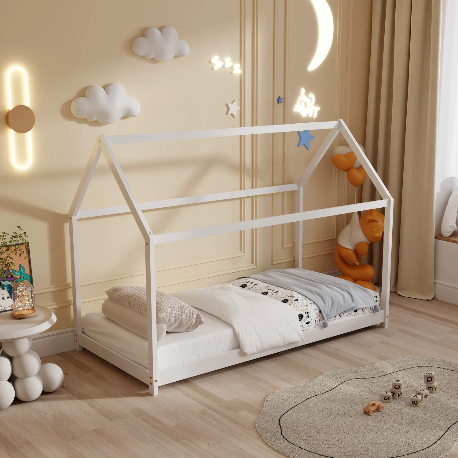 Postelja za otroke PEPE FH678.03 t.MONTESSORI iz masivnega borovega lesa v beli barvi - 140x70 cm