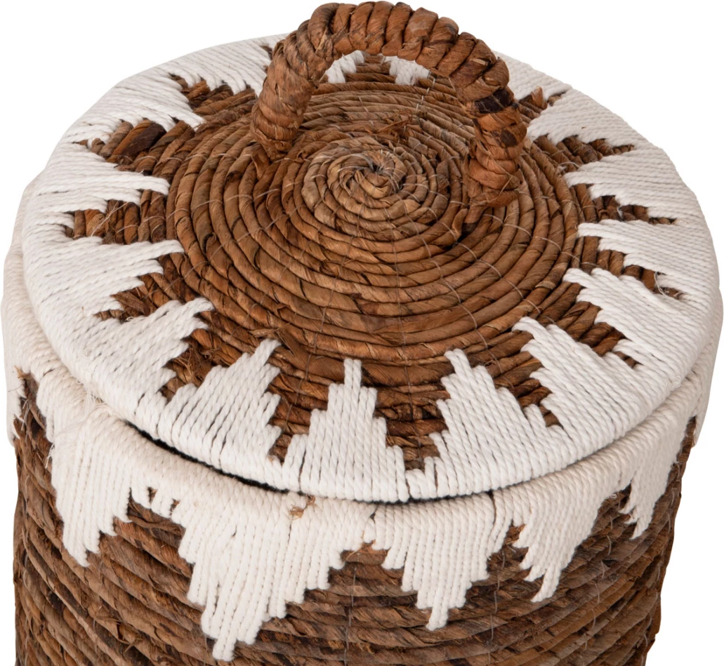 Okrogli košari s pokrovom 3 kosi FH4306 iz rogoza v naravni-beli barvi Φ42x63Hcm