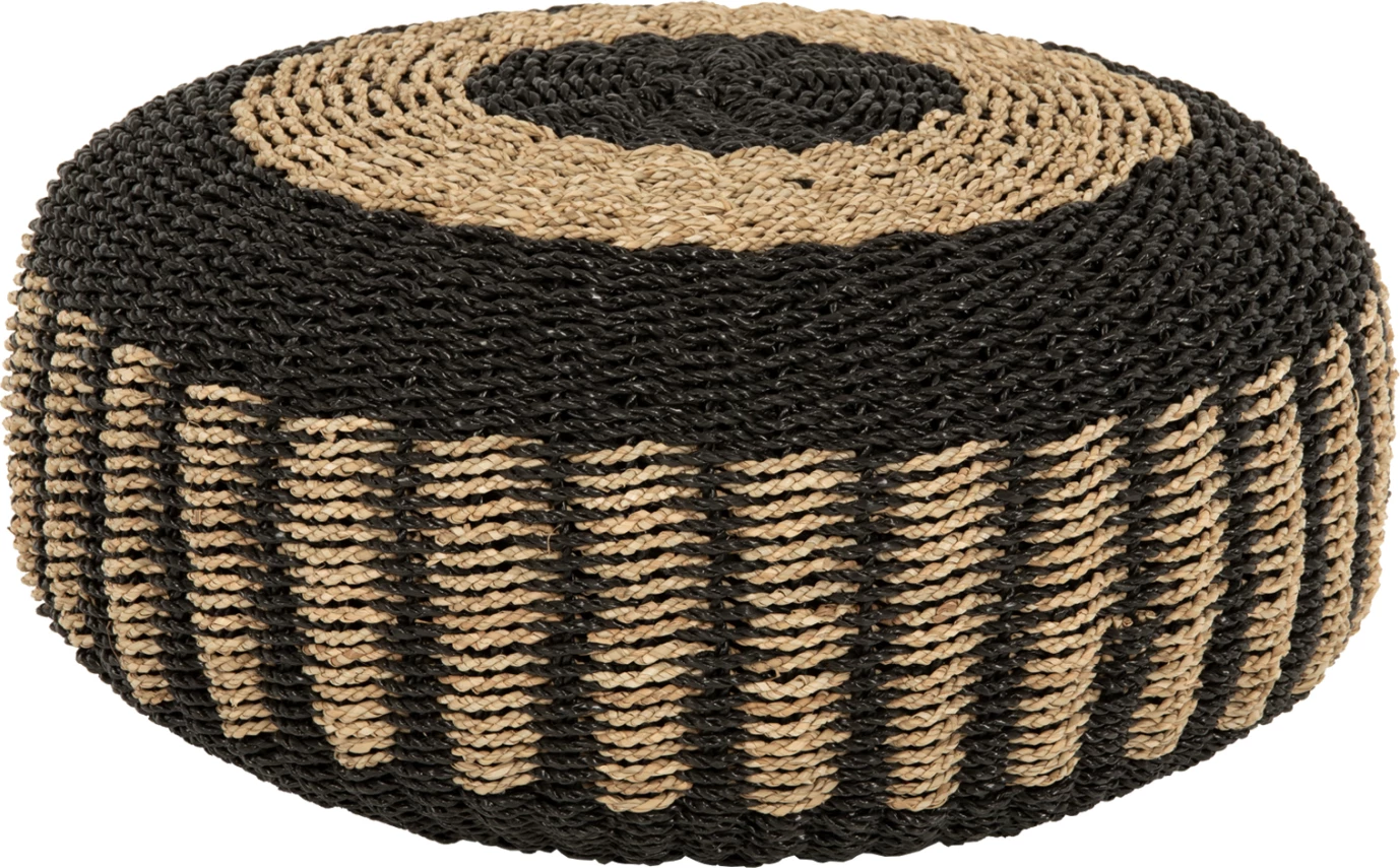 Stolček-pouf SARONI FH7851.02 iz morske trave v naravni-črni barvi Φ60x35Hcm