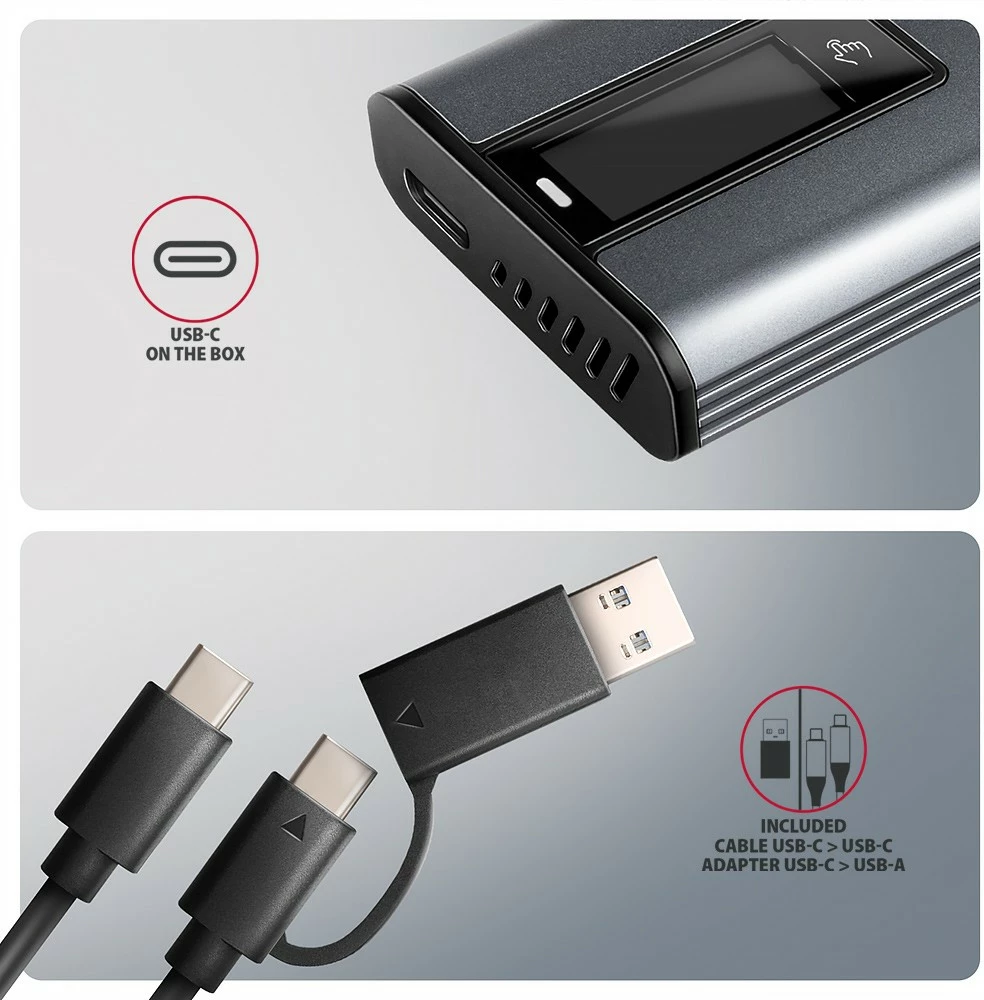 Zunanje računalniško ohišje za SSD AXAGON EEM2-SD2, M.2 NVMe/SATA, USB-A/C 3.2 Gen2, LCD zaslon, sivo Zunanje računalniško ohišje za SSD AXAGON EEM2-SD2, M.2 NVMe/SATA, USB-A/C 3.2 Gen2, LCD zaslon, sivo