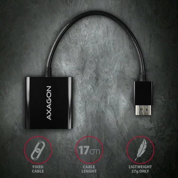 Aktivni adapter HDMI v VGA, AXAGON RVH-VGN, črn Aktivni adapter HDMI v VGA, AXAGON RVH-VGN, črn