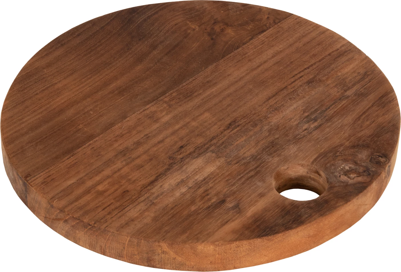 Okrogla deska za rezanje za kuhinjo FH4291 iz tikovine v naravni barvi s luknjo za obešanje Φ23x2Hcm