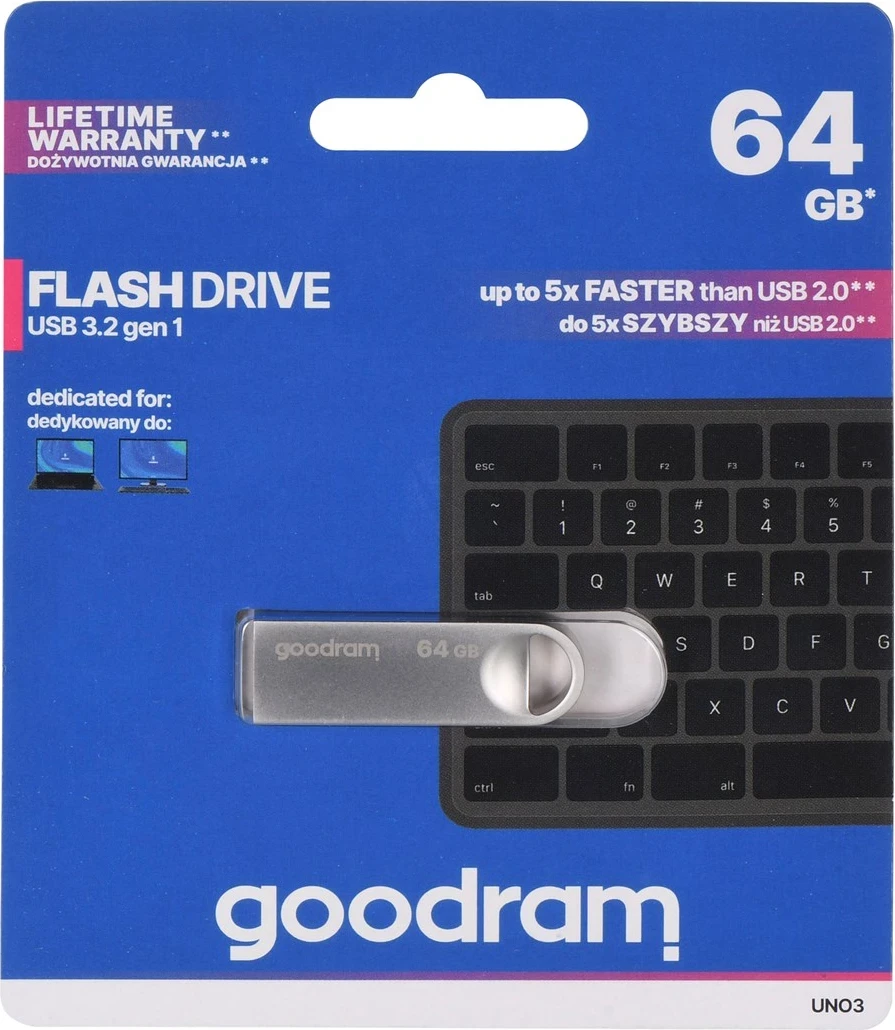 USB ključek 64 GB, USB Type-A 3.2 Gen 1, srebrn — GoodRam UNO3