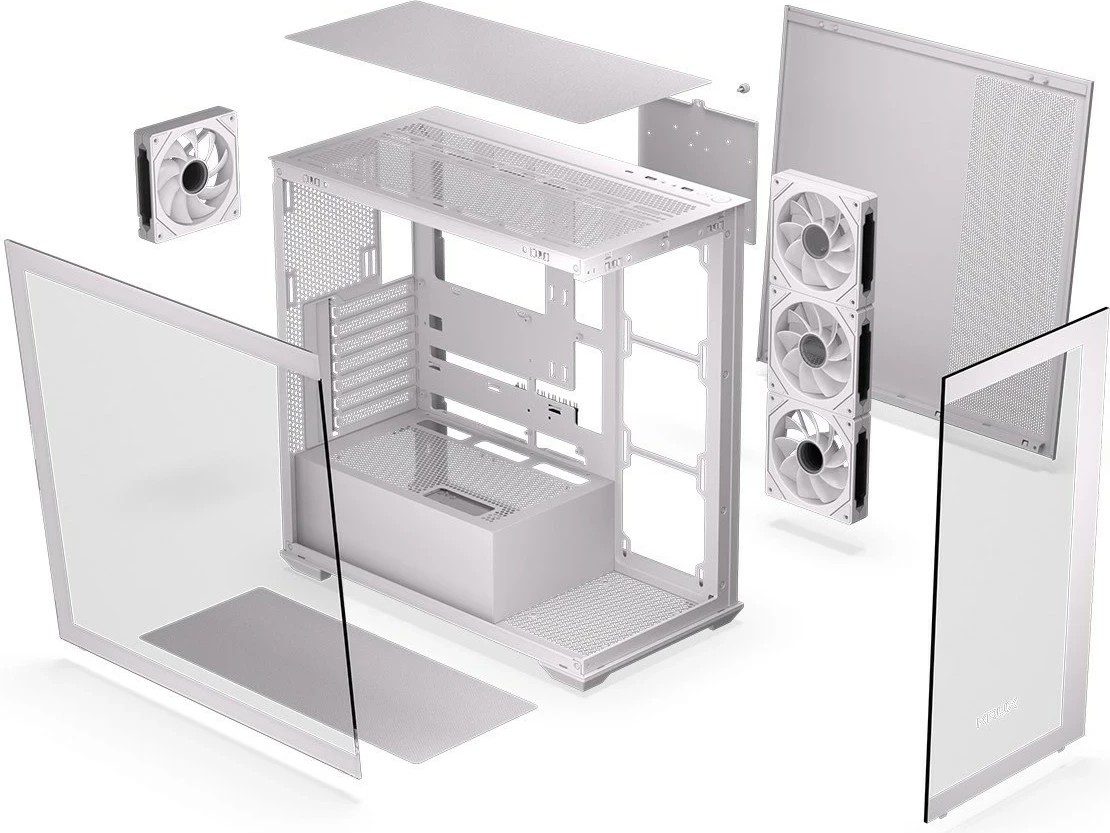 Moderna računalniška ohišje KRUX EXO KRXD009, kaljeno steklo, belo
