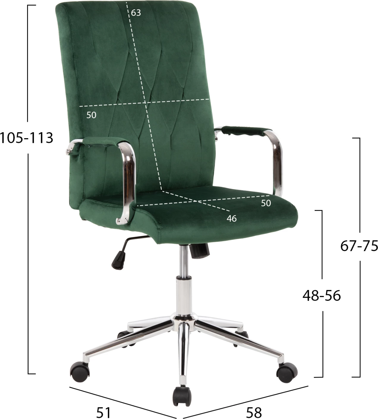 Pisarniški stol JOSEF FH1181.03 iz cipresno zelenega žameta-INOX podnožje 58x61x105-113H cm