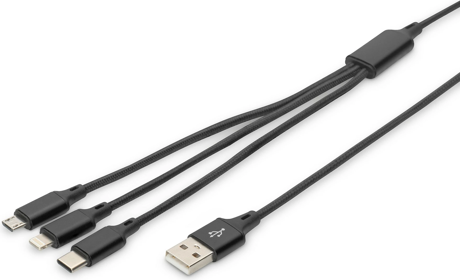 3-v-1 kabel za polnjenje Digitus, 1 m, USB A, USB C, črn