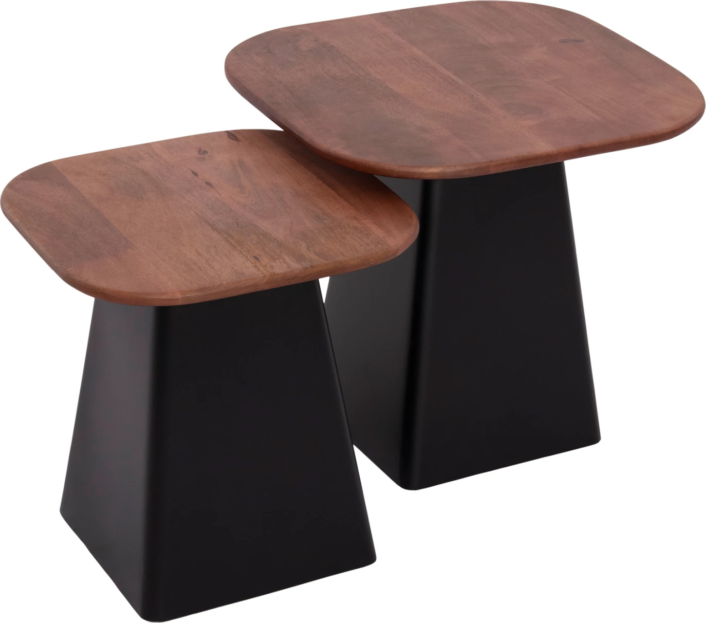 Klubske mizice 2 kosa VAIOLA FH9998 z mangovim lesom in črnimi kovinskimi podstavki 40x40 & 50x50 cm