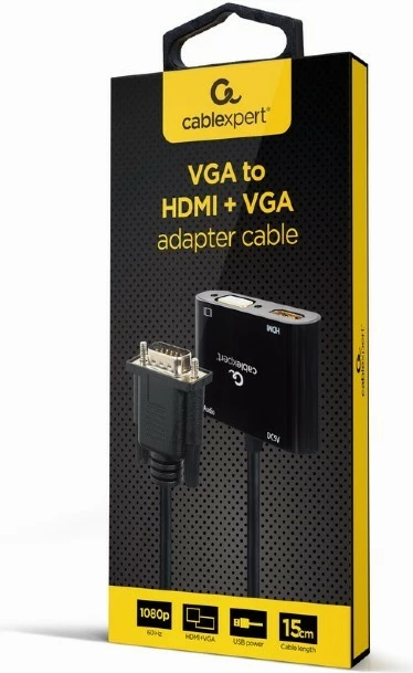 Konverter signala VGA v HDMI Gembird A-VGA-HDMI-02, 15 cm, črn
