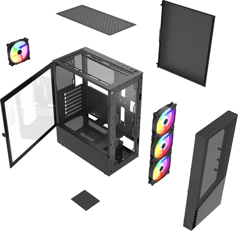 Računalniško ohišje Fornax 4300 Gembird CCC-FC-4300, ARGB, črno