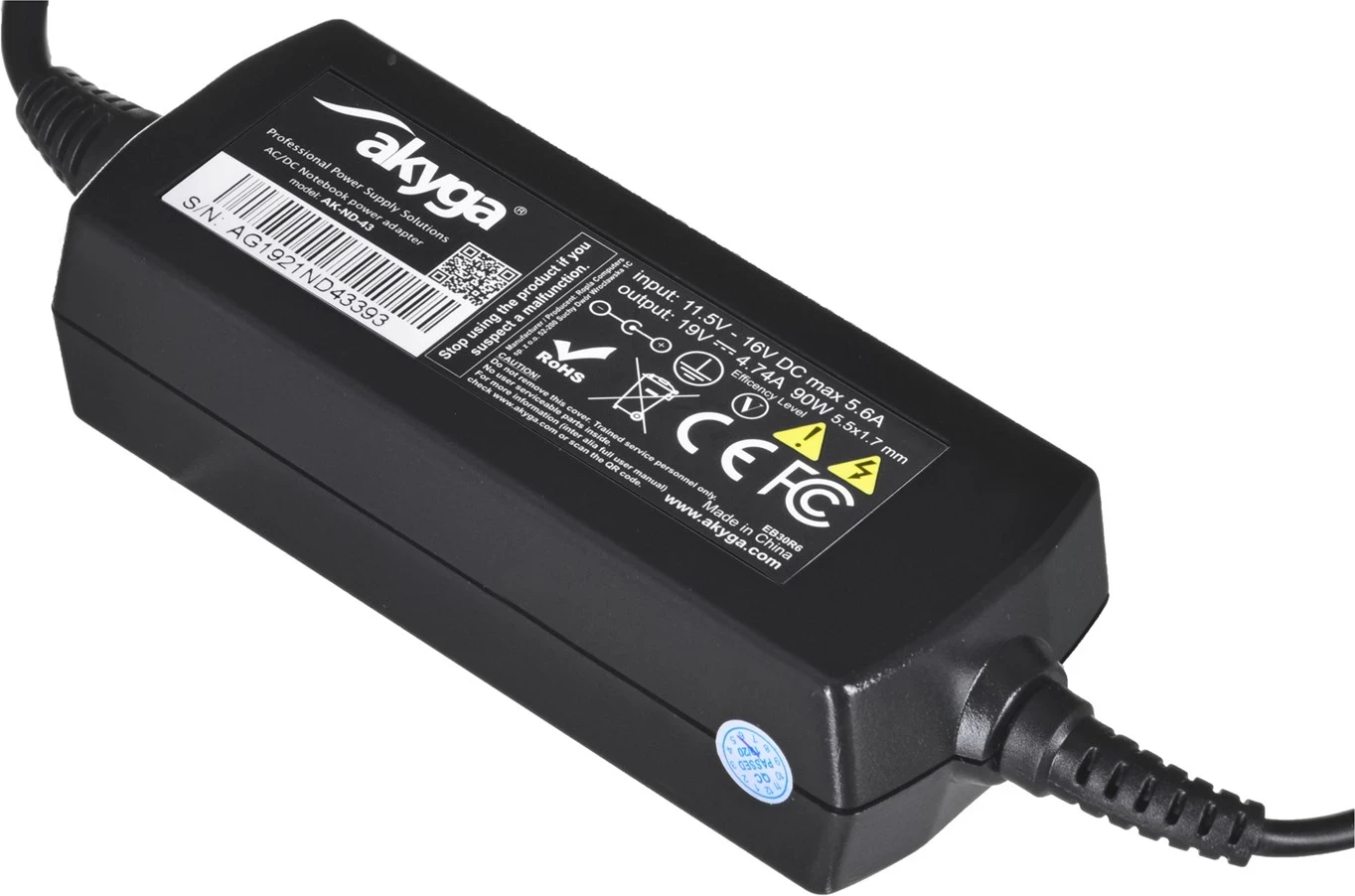 Polnilec za prenosnik Akyga AK-ND-4, črn